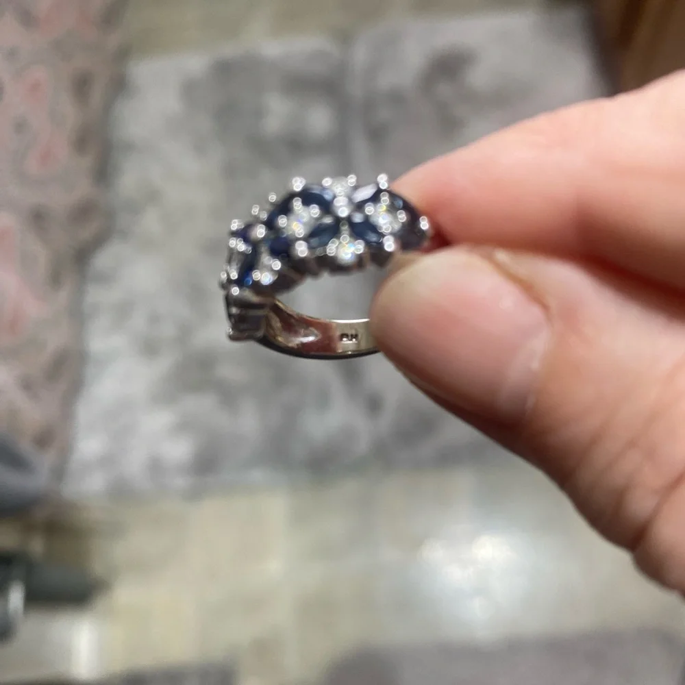 14k white gold diamond and sapphire ring might be EFFY with maker mark bh - Picture 7 of 12